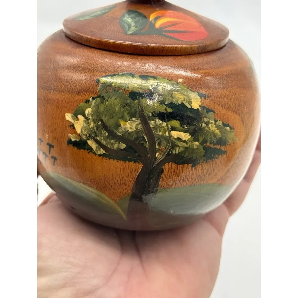 Hand Crafted & Painted Wooden Trinket Box, Spice Jar w/ Lid Folk‎ Art from HAITI